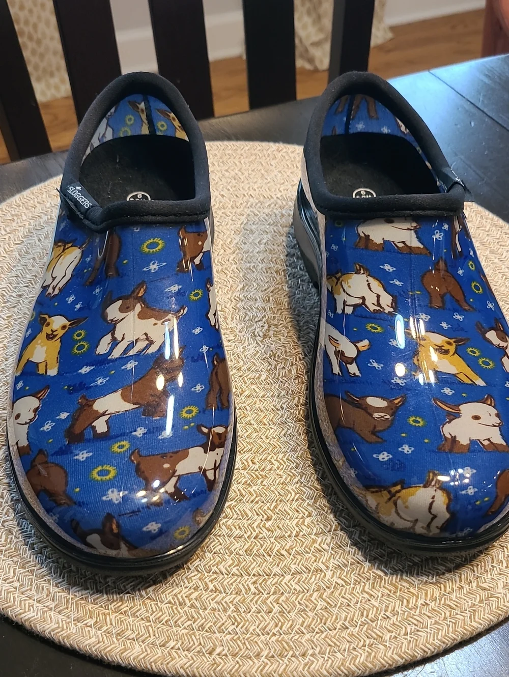 Sloggers Blue Lil Goat Pattern Waterproof Slip-On Clogs Size 9